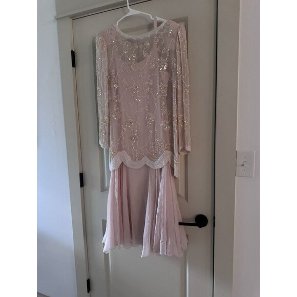 Vintage 80s Sylvia Ann Pink 100% Silk  Evening Dress Gown Sequin Hand beaded - Picture 1 of 14